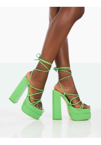 Glow Girl Apple Green Patent PU Lace Up Platform High Heels